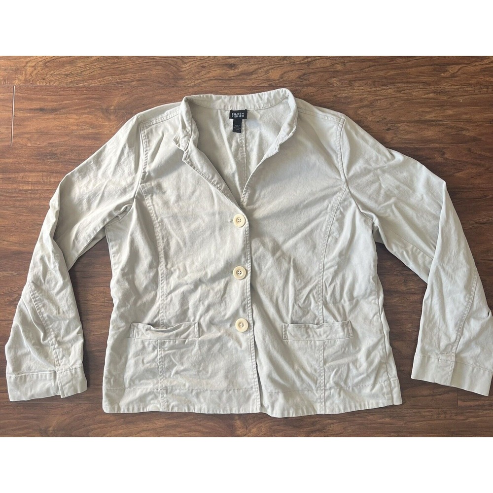 Eileen‎ Fisher Women's Large Tan Dress Blazer Button Up - Picture 2 of 4